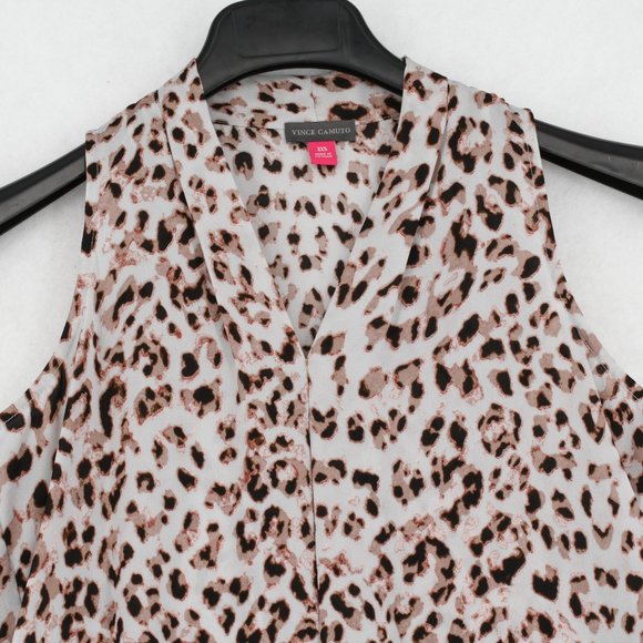 Vince Camuto Top XXS Women Sleeveless V-Neck Inverted-Pleat Leopard Print Blouse - Picture 5 of 8